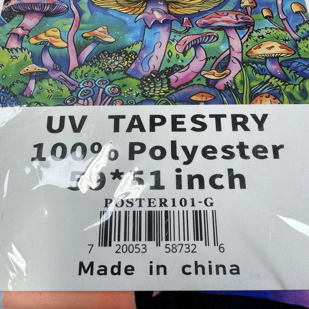 UV Blacklight Mushroom Forest Tapestry 59x51